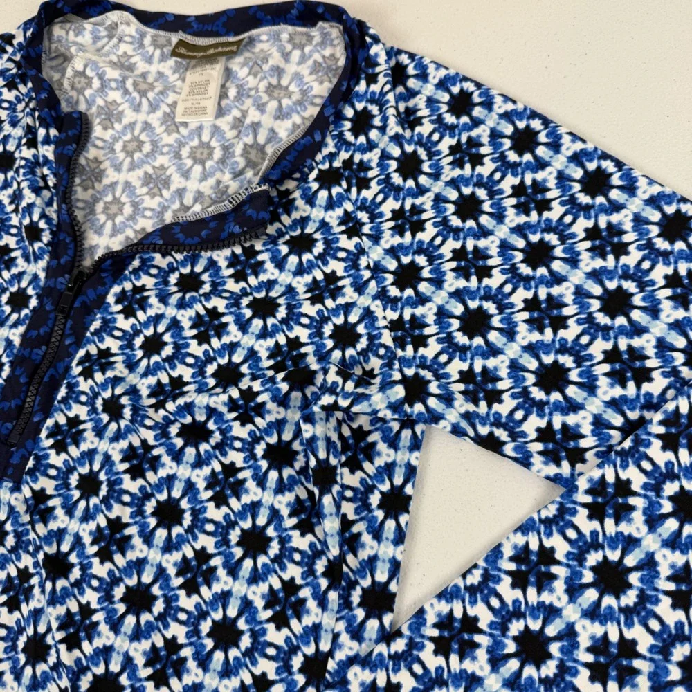 Tommy Bahama Womens Blue Medallion Quarter Zip Rash Guard Swim Top XL TSW61145C